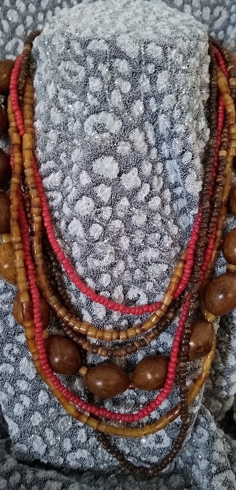Wood bead 7 strand necklace